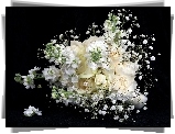 Białe, Róże, Gipsówka, Kompozycja