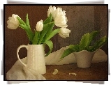 Białe, Tulipany, Porcelana, Szal