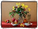 Bukiet, Żółte, Kwiaty, Jabłka, Puchar