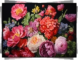Kwiaty, Bukiet, Kolorowe, Piwonie, Grafika