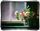 Bukiet, Kwiatów, Róże, Okno