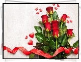 Czerwone, Róże, Serduszka, Miłość, Walentynki