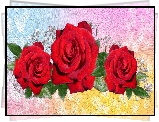 Czerwone, Róże, Kolorowe tło, Grafika