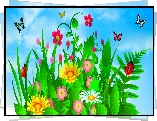 Grafika 2D, Kwiatki, Motyle, Biedronki