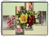 Kolorowe, Kwiaty, Róże, Dekoracja, Art