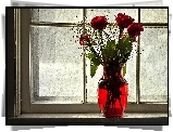 Kompozycja, Bukiet Kwiatów, Róże, Wazon, Okno