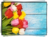 Kwiaty, Tulipany, Bukiet, Deski