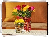 Kwiaty, róże kolorowe, wazon