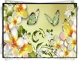 Kwiaty, Plumeria, Motyle, Art