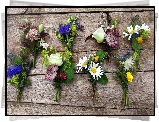 Kwiaty, Małe, Wiązanki, Rumianki, Róże, Chabry, Polne, Deski