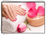 Manicure, Dłonie, Płatki, Róża, Ręcznik