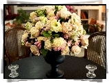 Stół, Bukiet, Kwiatów, Świeczniki
