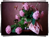 Kwiaty, Hortensje, Waza, Stolik, Figurka, Bukiet