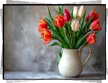 Kwiaty, Tulipany, Bukiet, Dzbanek, Tło