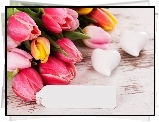 Tulipany, Różowe, Serduszka,  Kompozycja
