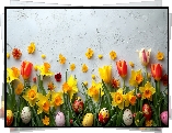 Kwiat, Tulipany, Żonkile, Pisanki, Wielkanoc
