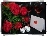 Walentynki, Miłosne, Róże, Kwiaty, Wino