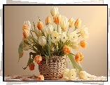 Kwiaty, Kolorowe, Tulipany, Wiklinowy, Koszyk, Materiał