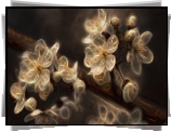 Białe, Kwiaty, Gałązka, Fractalius