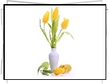 Żółte, Tulipany, Biały, Wazonik