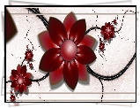 Bordowe, Kwiaty, Grafika, 3D