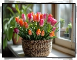Bukiet, Kwiaty, Kolorowe, Tulipany, Koszyk Kwiat, Bukiet Kwiatów, Tulipan