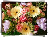 Bukiet, Kwiatów, Gerbery, Róże