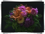 Bukiet, Kwiaty, Róże, Lilie, Gerbera