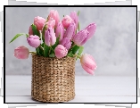 Bukiet kwiatów, Tulipany, Krople, Okrągły, Koszyk