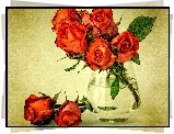 Róże, Bukiet, Wazon