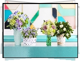 Kwiaty, Bukiety, Hortensja, Gardenia, Róże, Lobelia, Doniczki