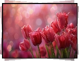 Czerwone, Tulipany, Bokeh