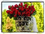 Czerwone, Róże, Bukiet, Kwietnik