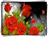 Czerwone, Róże, Krople, Wody, Grafika, Komputerowa