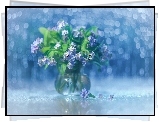 Dekoracja, Niebieskie, Kwiaty, Niezapominajki, Bokeh