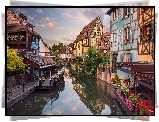 Francja, Alzacja, Miejscowość Colmar, Little Venice, Mała Wenecja, Kanały, Domy