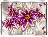 Fioletowe, Kwiaty, Grafika, 3D
