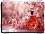 Perfumy, Flakon, Kwiaty, Grafika, Kompozycja