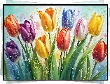 Kolorowe, Rozkwitające, Tulipany, Grafika