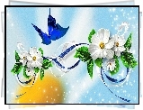 Grafika, Kwiatki, Niebieski, Motyl