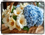 Kremowa, Kamelia, Niebieska, Hortensja, Wiklinowy, Koszyk