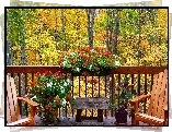 Jesień, Las, Balkon, Kwiaty