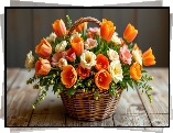 Kwiaty, Kamelie, Tulipany, Koszyk, Deski