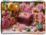 Kwiaty, Róże, Szkatułka, Kamienie, Biżuteria, Kompozycja