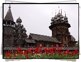 Karelia, Kiży, Drewniane, Cerkwie, Tulipany