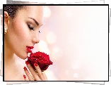Kobieta, Profil, Makijaż, Manicure, Klips, Róża