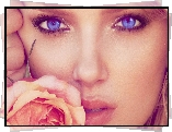 Kobieta, Róża, Niebieskie, Oczy