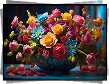 Kwiaty, Kolorowe, Bukiet, Misa, Grafika