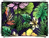 Kolorowe, Kwiaty, Liście, 2D