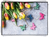 Kolorowe, Tulipany, Motyle, Zawieszki